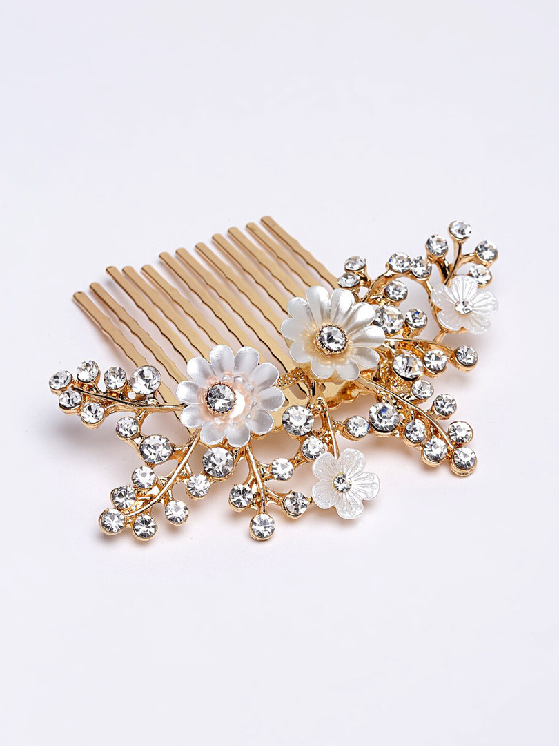 PANASH Women Gold-Toned & White Embellished Comb Pin